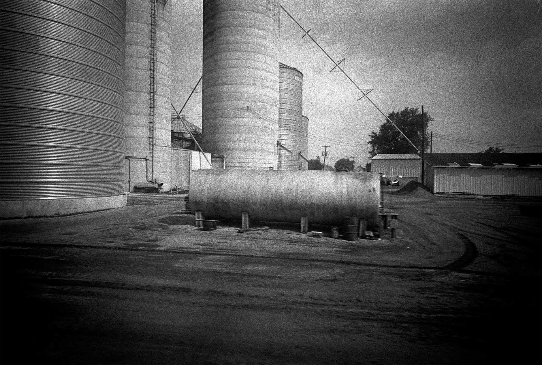 Photo taken through the train window in USA black and white landscape