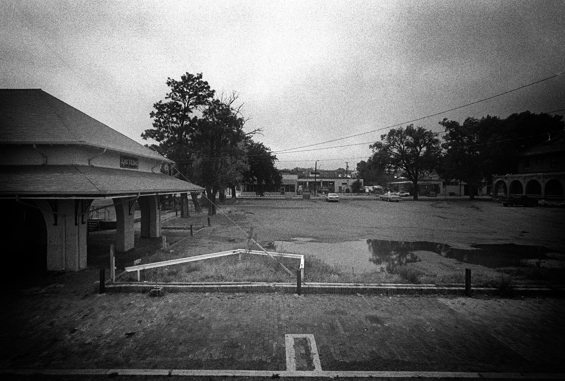 Photo taken through the train window in USA black and white landscape