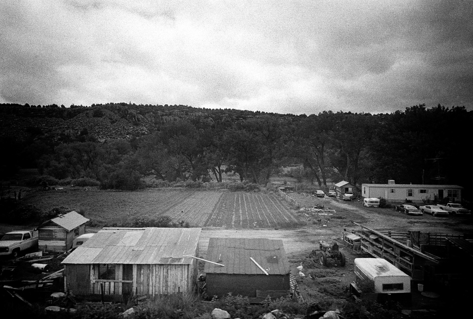 Photo taken through the train window in USA black and white landscape