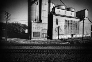 Photo taken through the train window in USA black and white landscape