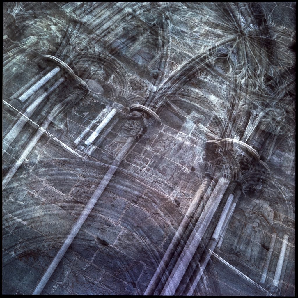 Multiple exposure image with the Nidaros Cathedral's architecture