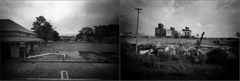 Black and white image of a train a train ride in the USA